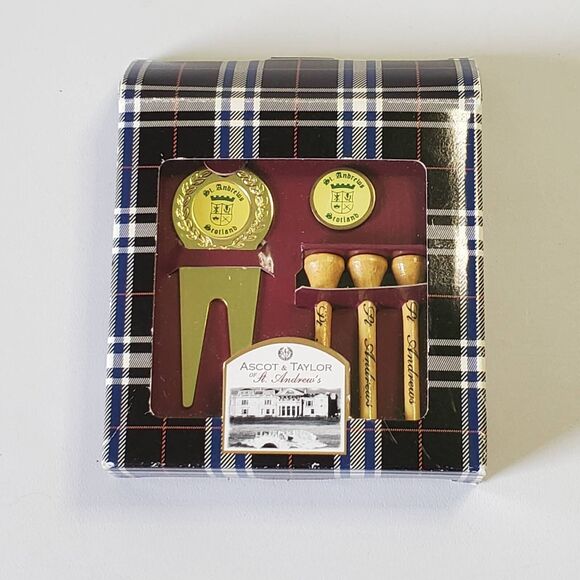 Ascot & Taylor Of St Andrews Divot Repair Tool New Tees Marker Gold Plated Set - Picture 1 of 13